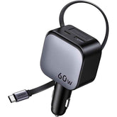 Ugreen 60w Car Charger With Retraable Cable, 3 Port Fast Charger With 30w Pd Usb C, Usb A, Cigarette Lighter Adapter Compatible With Iphone 17 16 15, Galaxy S25 S24, Ipad, Gps, 12v Car Accessories